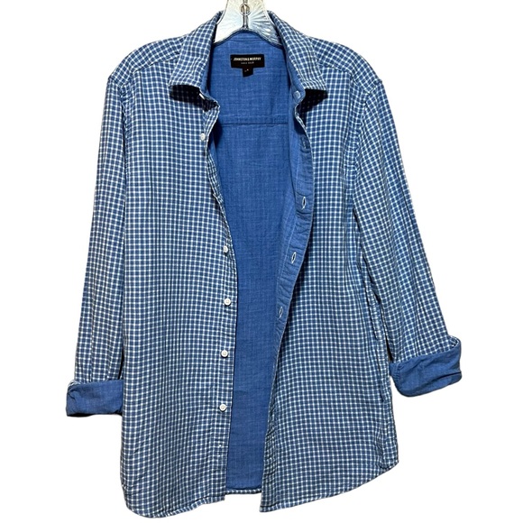 Johnston & Murphy Double Layered Cotton Button Down Shirt Blue Yarn Dyed Plaid S - Picture 6 of 10